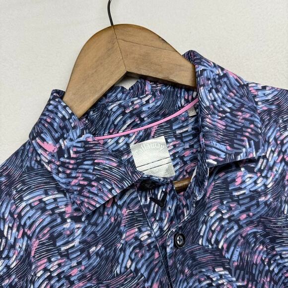 Callaway Polo Shirt Men's Small Blue Pink Geometric Swing Tech Crystal Mountain - Picture 1 of 11
